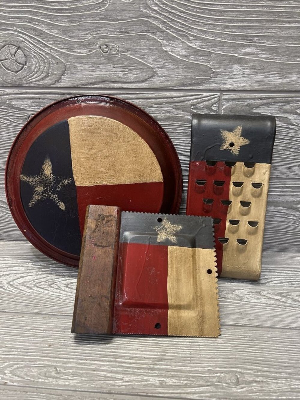 Texas Flag Hand Painted Lot of 3 Primitive Rustic Kitchen Utensils Country Decor